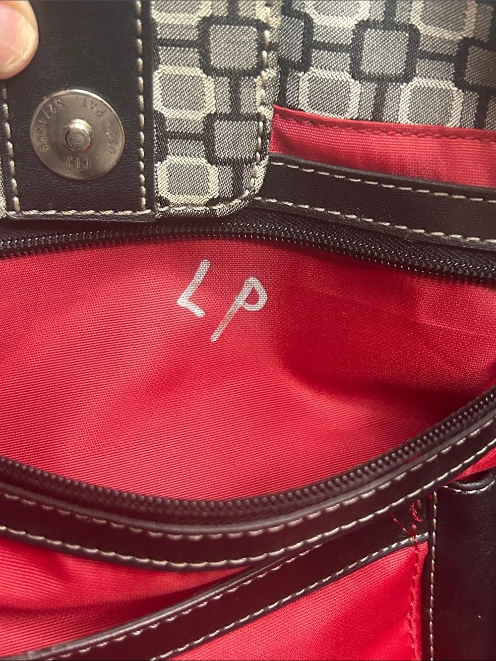 Nine West Black & Gray Geometric Laptop Tote Red inside